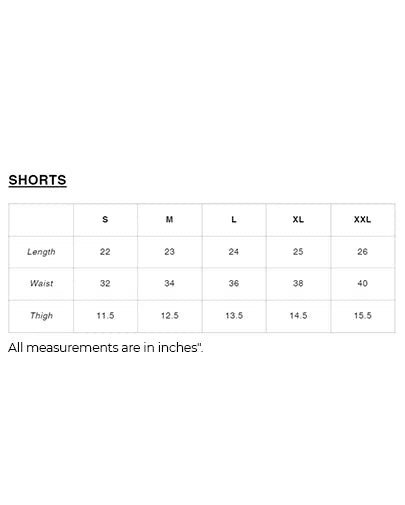 Black fleece shorts Size Chart